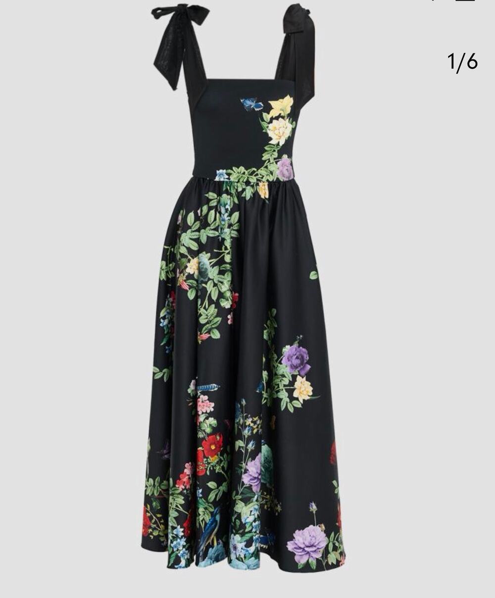 Alice + Olivia Oriana Tie Strap Drop-Waist Midi Dress Size 6 NWT